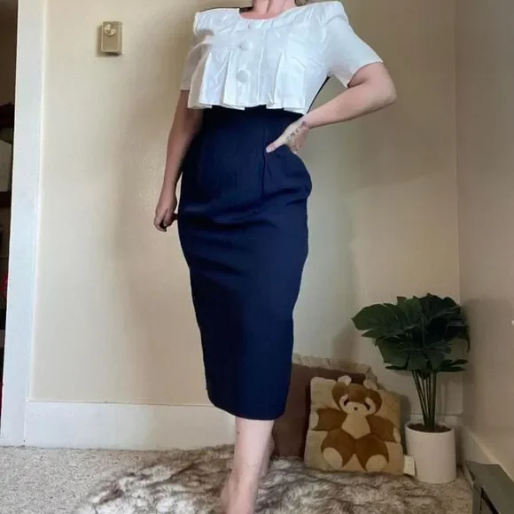 Vintage navy & white dress - Picture 6 of 7